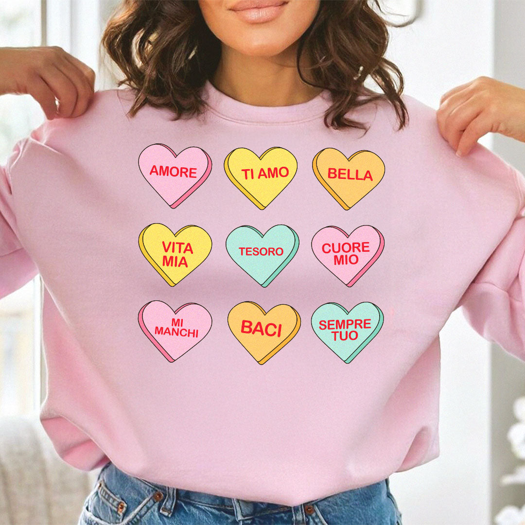 Italian Candy Hearts Crewneck