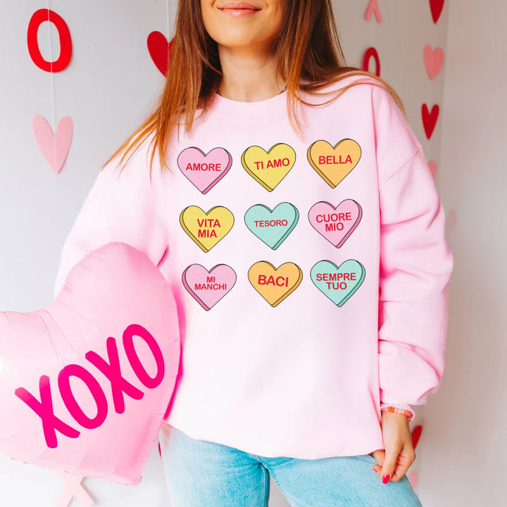 Italian Candy Hearts Crewneck