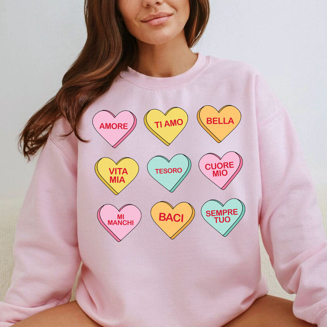 Italian Candy Hearts Crewneck