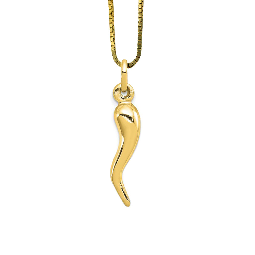 Solid Gold Italian Horn Necklace - 14k